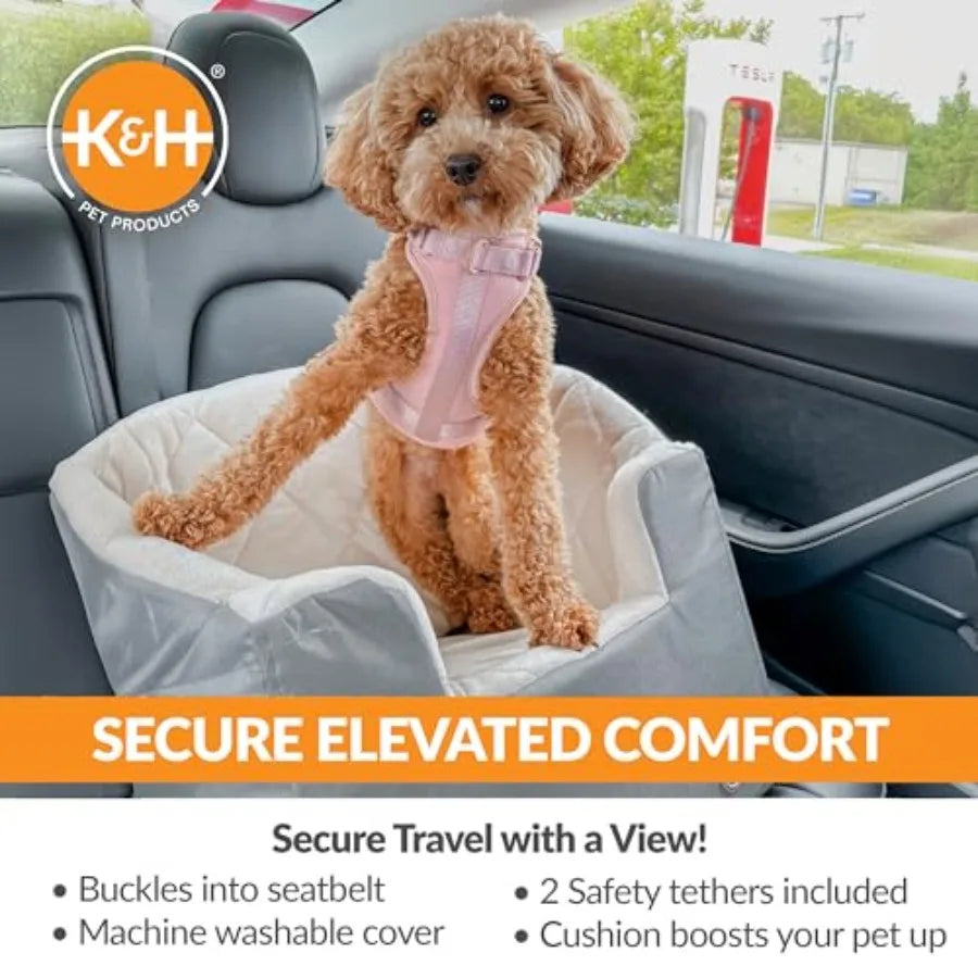 Bucket Booster Dog Car Seat with Seat Belt Secured 2 Safety Leashes Washable Covers Sturdy Pet Booster Seat for Cats Dogs - Sma