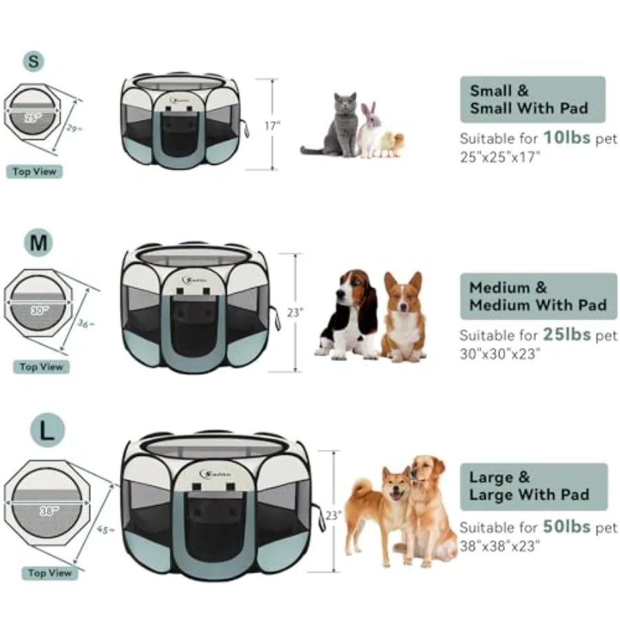 Medium Dog Cat Playpen Puppy Pet Playpen Indoor for Dog Crate Tent Cage Outdoor Portable Pop Up Dogs Enclosure Kennel with Carr