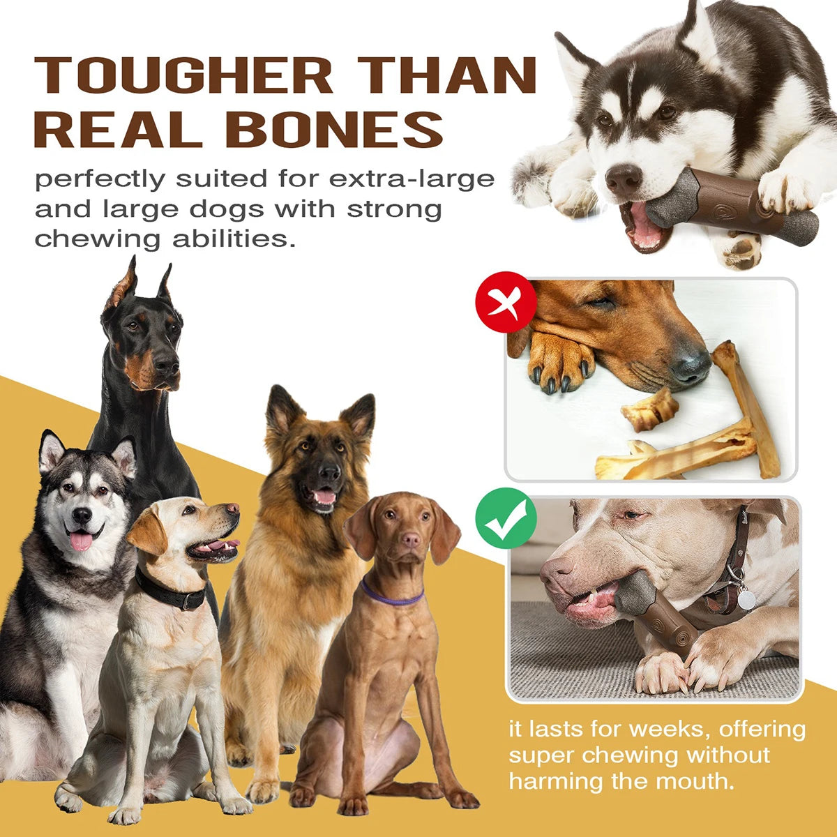 310g Dog Chew Toy with Squeaker - Natural Coffee Wood & Nylon Durable Chewing Bone,  BPA-Free Teeth Cleaning Toy