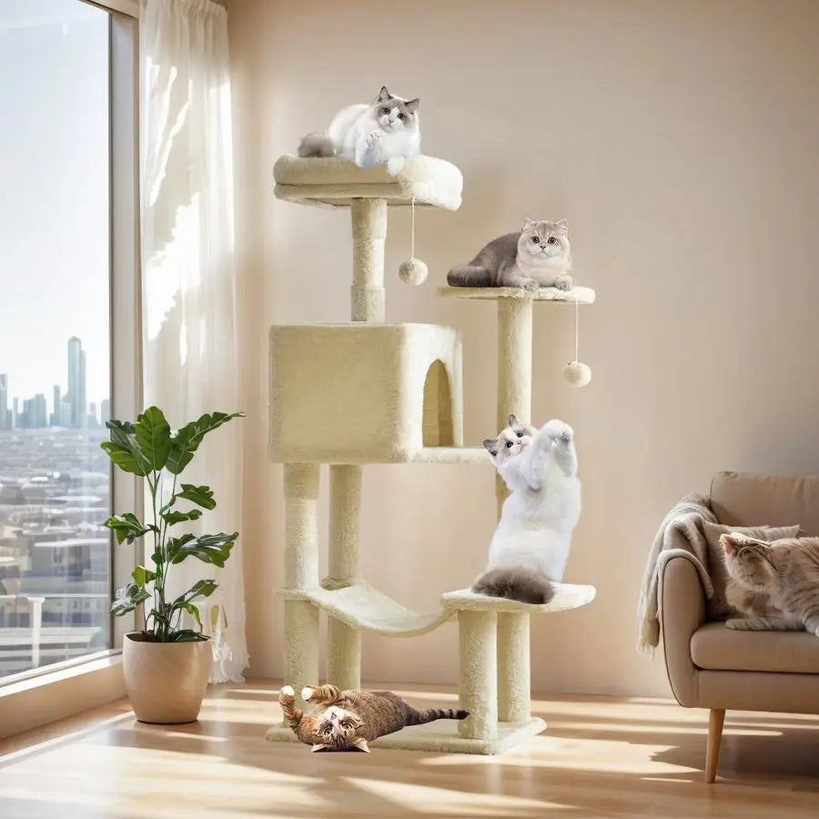 44 Inch Cat Tree Tower, Cat Climbing Tower with Natural Sisal Scratching Posts, Hammock, Pet Condo for Indoor Cats and Kittens P