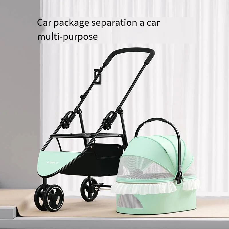 2026 Pet Stroller for Small/Medium Dogs Cats Detachable Washable Travel Cart with DIY Lace Decor - Lightweight Foldable Carrier