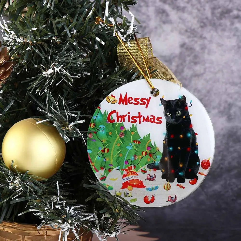 Creative Black Christmas Black Cat Pendant Acrylic Craft Cat Shape Black Cat Ornament Hanging Xmas Tree Pendant Windows