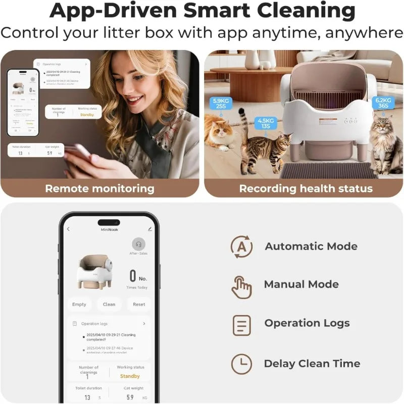 Self Cleaning Litter Box, Automatic Cat Litter Box with APP Control, Odor-Free Waste Disposal Includes Trash - Best