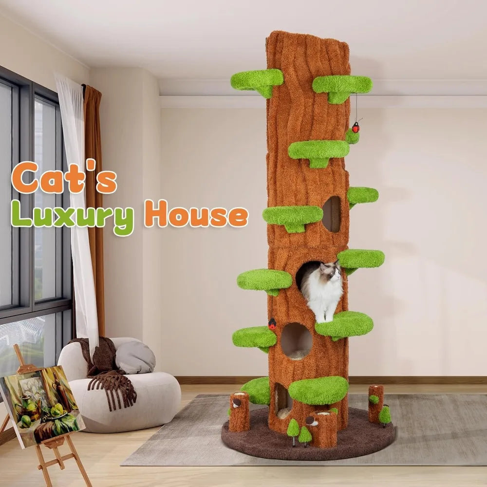 Luxury 90.5 Inch Tall Cat Tree Tower with Sisal Scratch Pad and Multiple Jumping Platforms for Cats