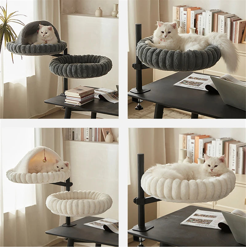 Cat Desk Bed With Detachable Soft Lid & Steel Frame Double-Sided Cat Hammock Table Bed, Foldable & Stylish Pet