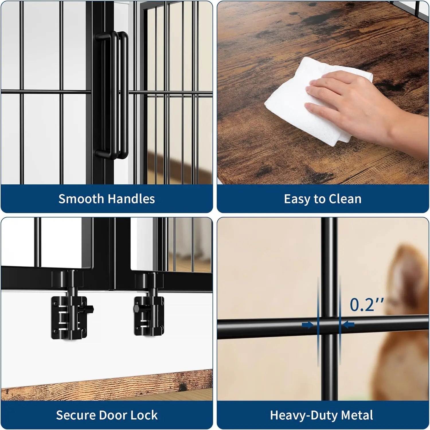 Dog Crate Furniture with Cat Tower & Shelving Unit, Wooden Dog Kennel with Dual Doors and 2 Food Bowls, Dog Cage for Indoor Use