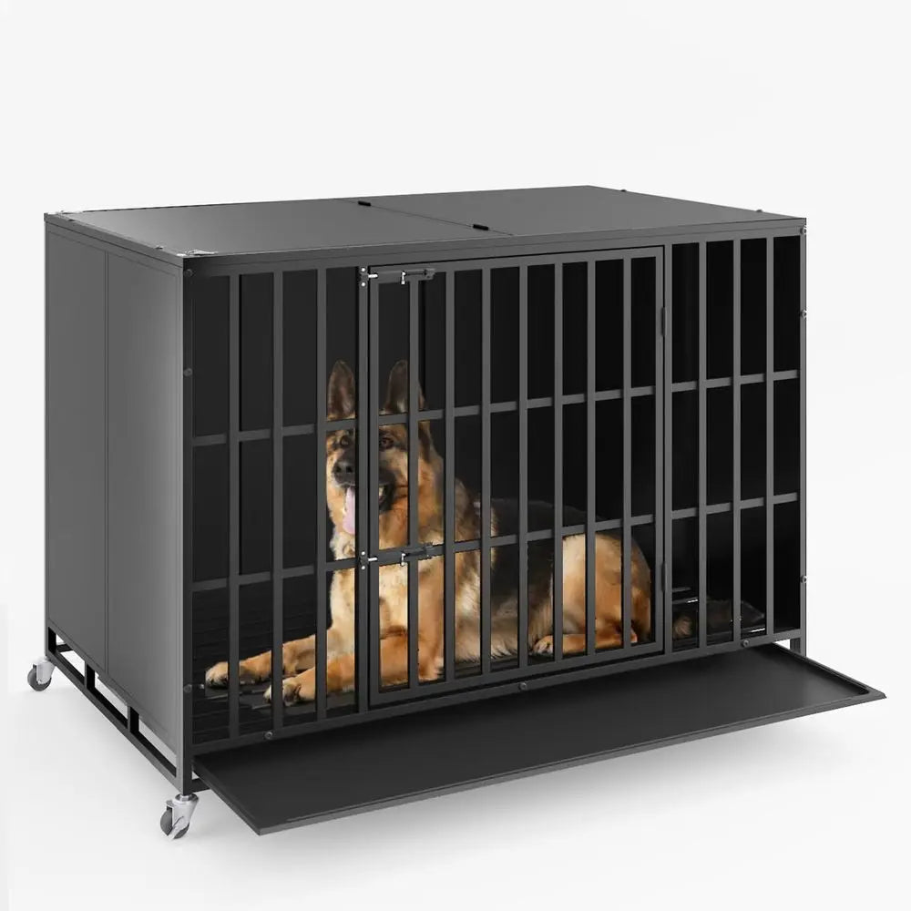 Extra Large XL XXL Dog Crate - Heavy Duty, Enclosed, Lockable, with Removable Trays for High Anxiety Dogs