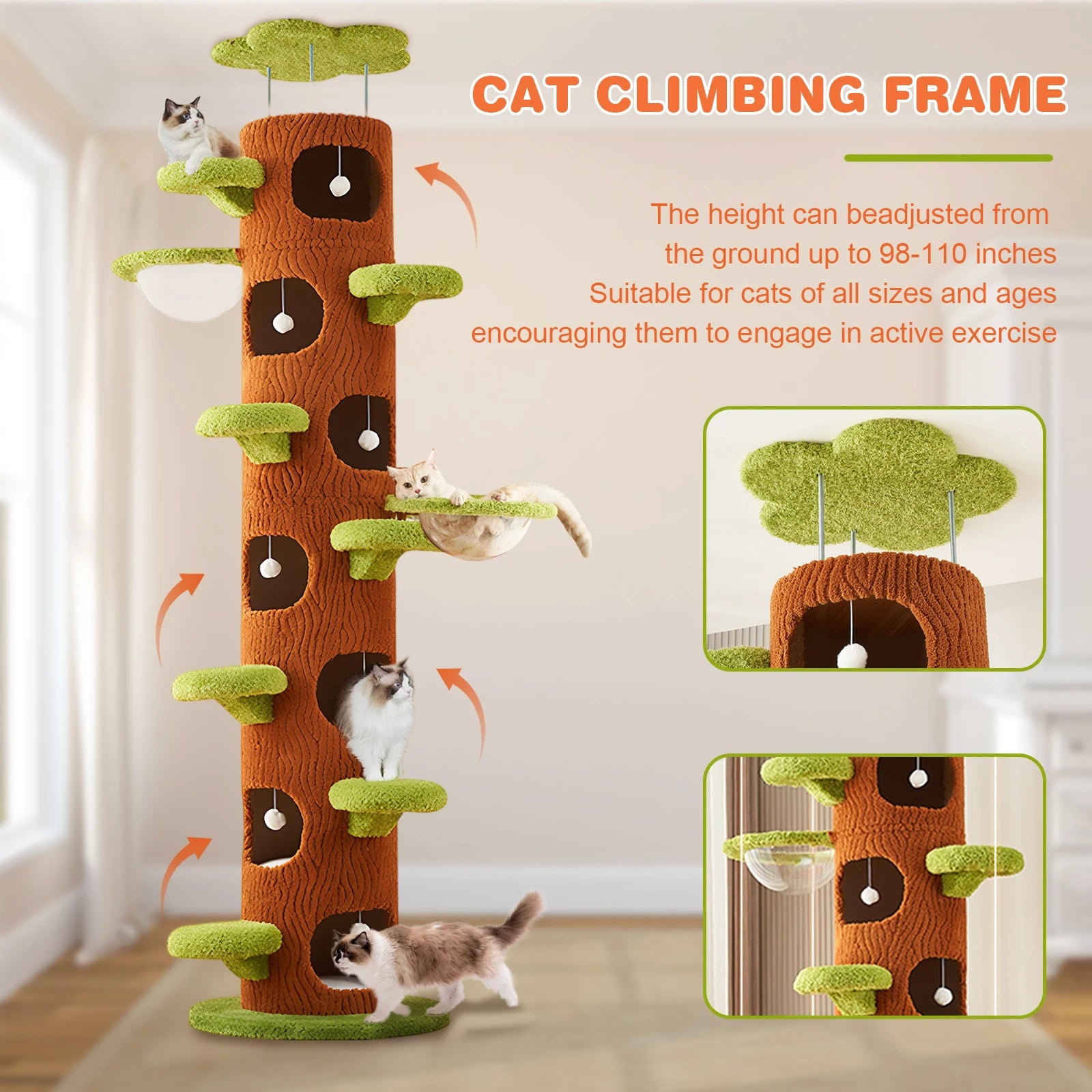 Tall Cat Tree Tower with Sisal Scratching Pad Cat Climbing Frame Super Large Cat Tree Tower for Indoor Cats Adults