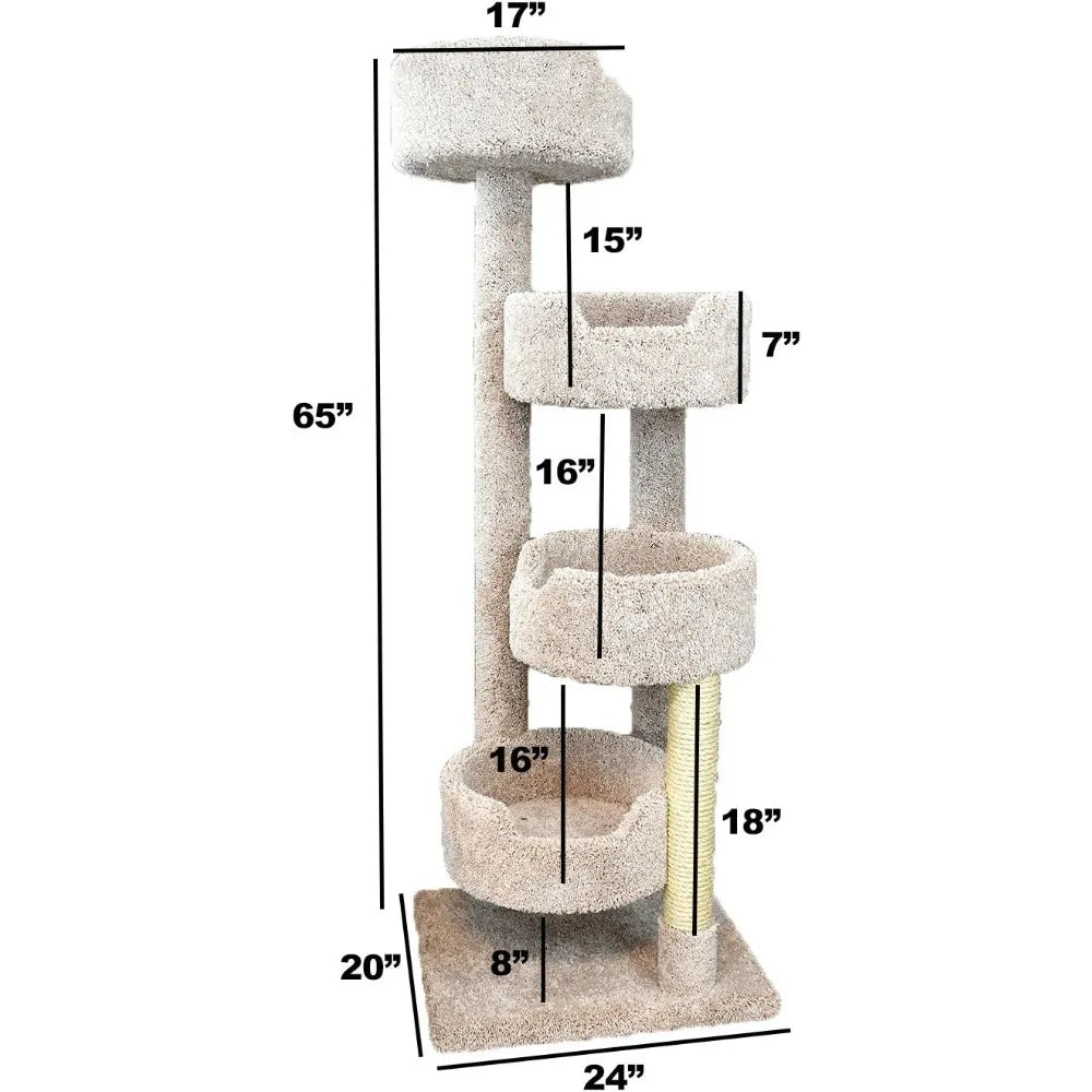 New Cat Condos 190209-EarthTone Large Cat Tower with 4 Easy to Access Spacious Perches, Neutral