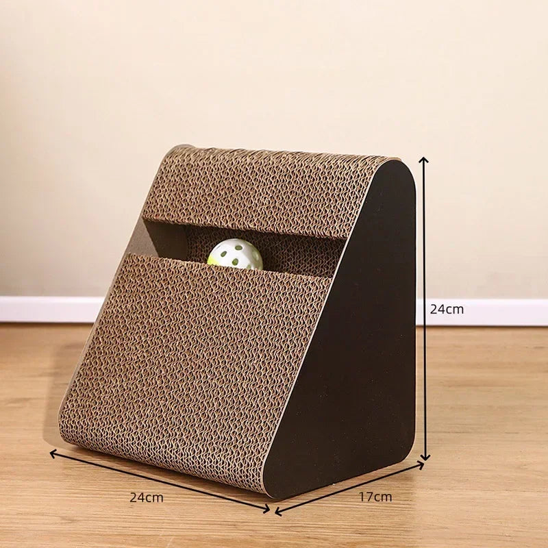 2 in 1 Cat Scratcher Cardboard Wear-resistant Triangles Shaped Cat Scratching Board with Rotating Ball Vertical Climbing Frame