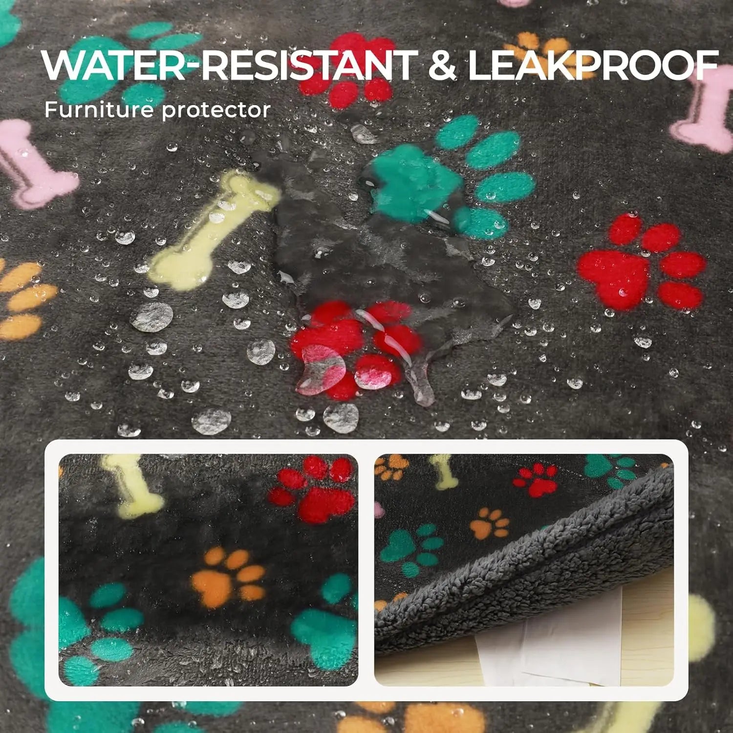 Waterproof Pet Blankets for Couch Sofa Bed Cover, Washable Reversible Large Dog Cat Blanket Grey Bone Thick X-Large (85" x 57")