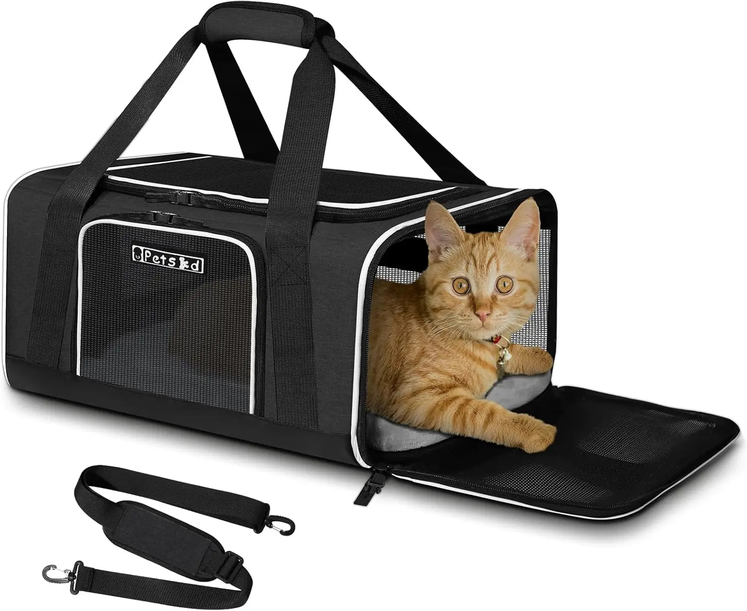 Airline-Approved Pet Carrier for Small Cats & Dogs, Soft Travel Bag with Safety Lock Zipper (Black)
