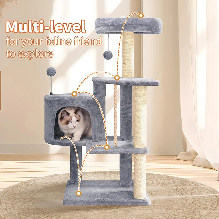 Manufacturer Custom Luxury High Quality Modern Cat Tree Tower Condo Creative Scratching Post Gray Plush Cat Tree House