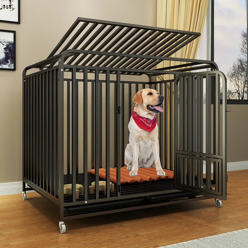Heavy Duty Dog Crate Thickened Steel Frame Indestructible Kennel for Large High Anxiety with a single tube structure