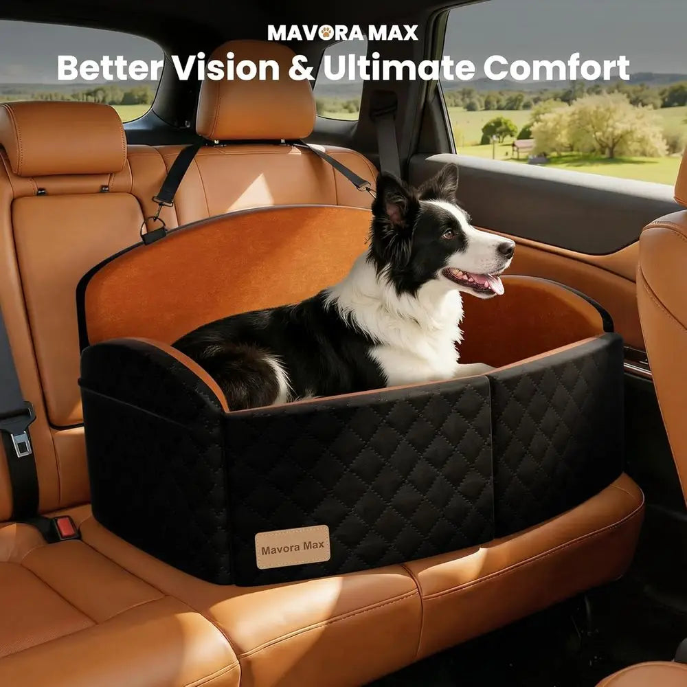Premium Memory Foam Pet Car Seat for Medium/Large Dogs, Supports up to 55 lbs, with Removable Washable Cover and 2 Safety Leashe