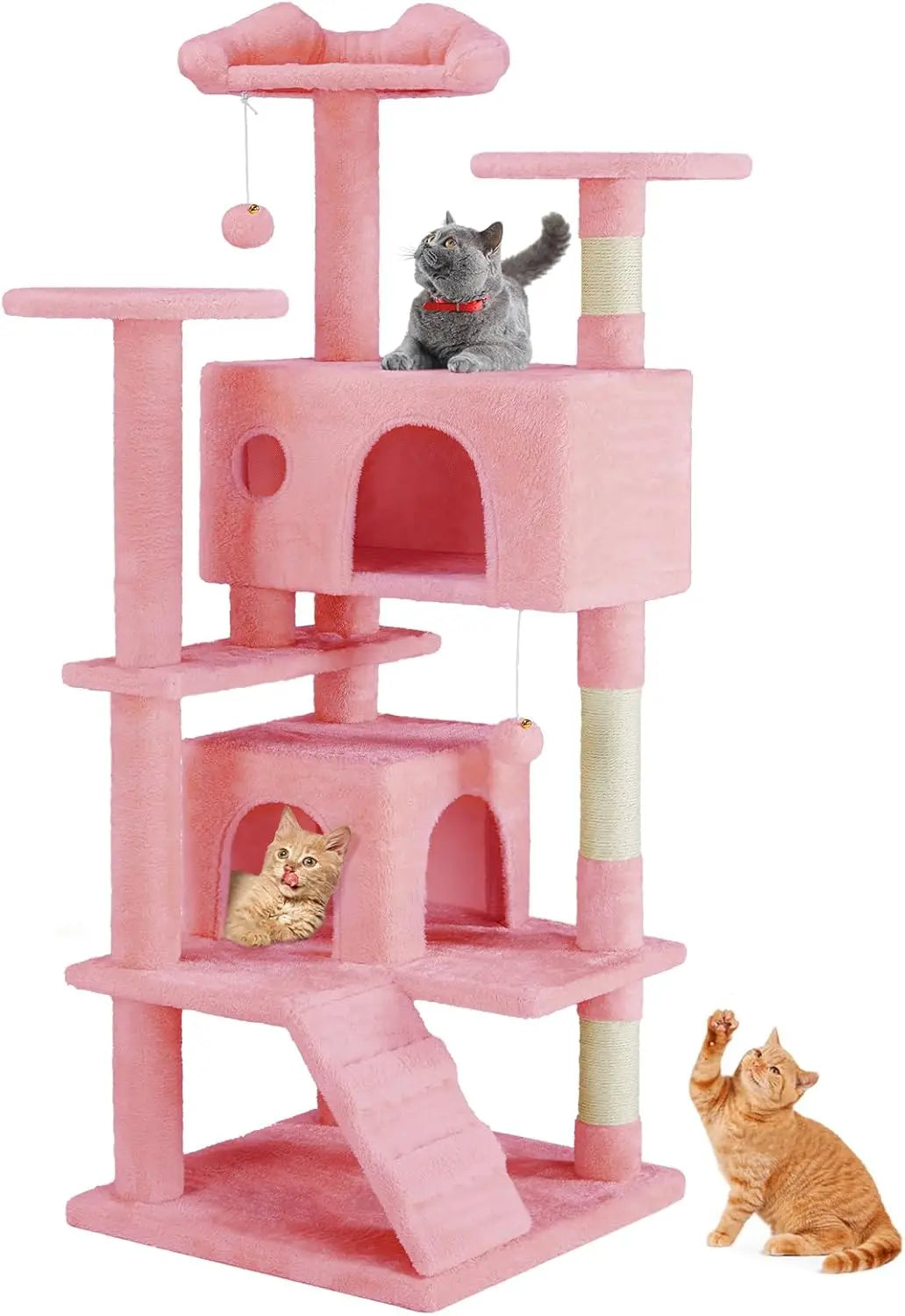 54-Inch Pink Cat Tree Tower with Scratching Posts, Multi-Level Condo, Climbing Ladder & Toys for Indoor Cats