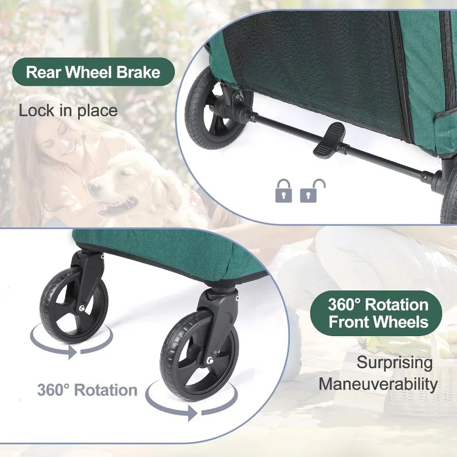 Foldable Dog Stroller for Medium and Large Dogs Travel Carrier with 4 Wheels Adjustable Handle Breathable Design Up to 120 lbs