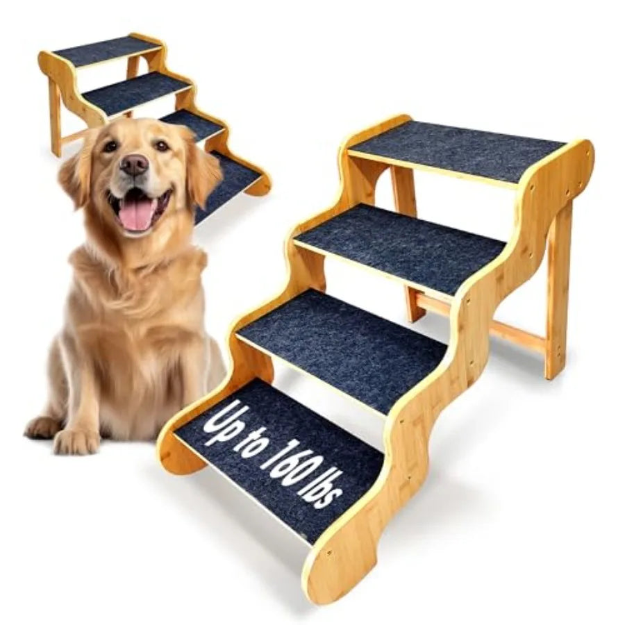 Dog Steps for Bed Bamboo Pet Stairs for Large Older Dogs 4-Steps 20 High Stable Sturdy Supports Up to 160 Lbs Light Brown