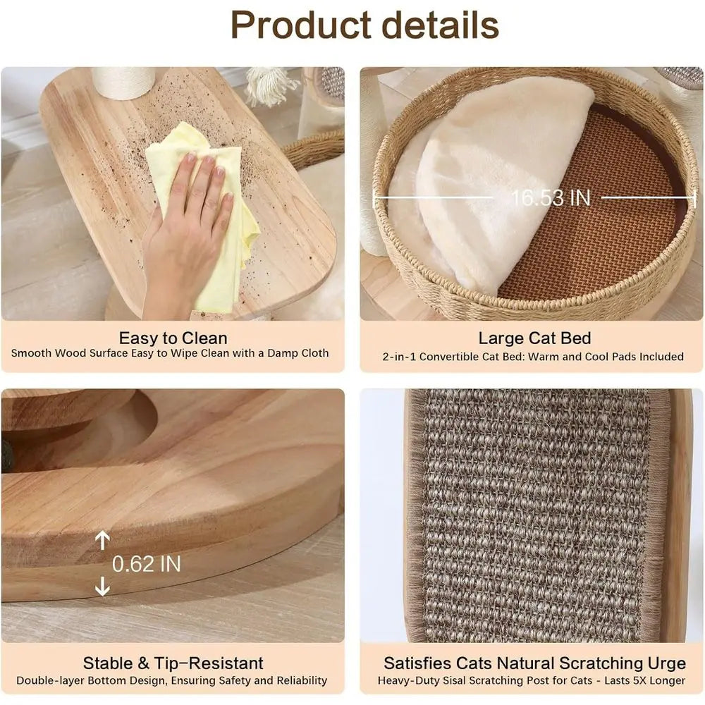 49.6 Tall Multi-Level Cat Tower with Hand-Woven Bed and Scratching Post