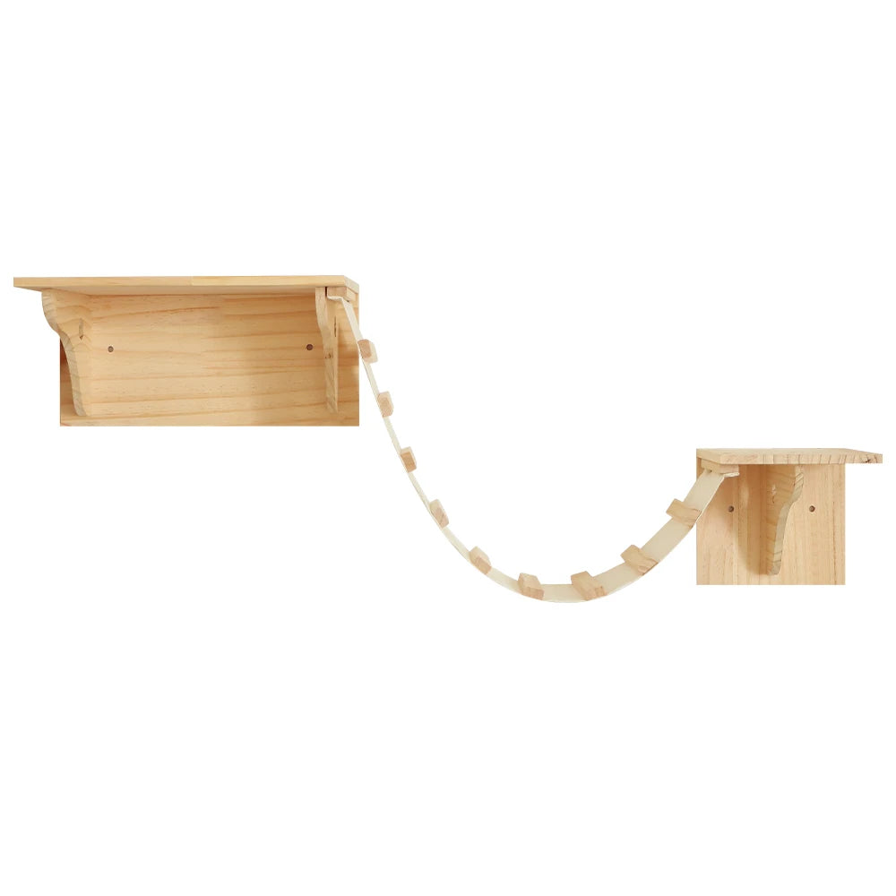 Cat Wall Climbing Shelves Wall-Mounted Furniture Set 2 Shelves with 1 Bridge Ladder for Indoor Cats Tree Tower Bed Accessories