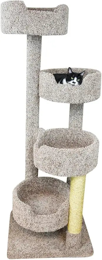 New Cat Condos 190209-EarthTone Large Cat Tower with 4 Easy to Access Spacious Perches, Neutral