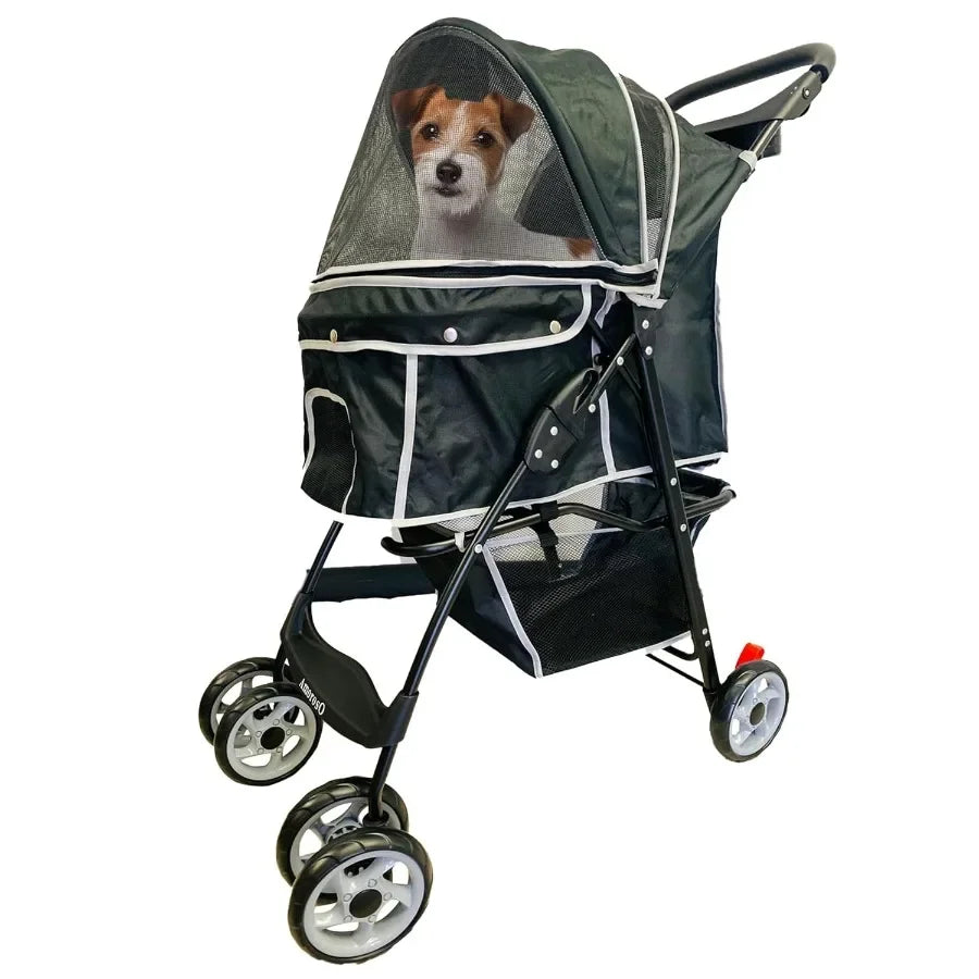 4 Wheels Pet Stroller for Small Medium Dogs Cats Portable Folding Jogger Carrier with Waterproof Material and Storage Basket Bl