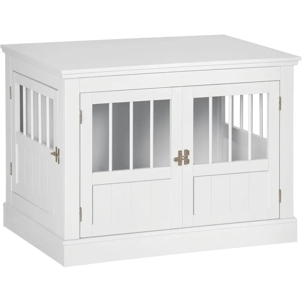 Wooden Triple Door Dog Crate Table, Indoor Furniture for Small Dogs, White