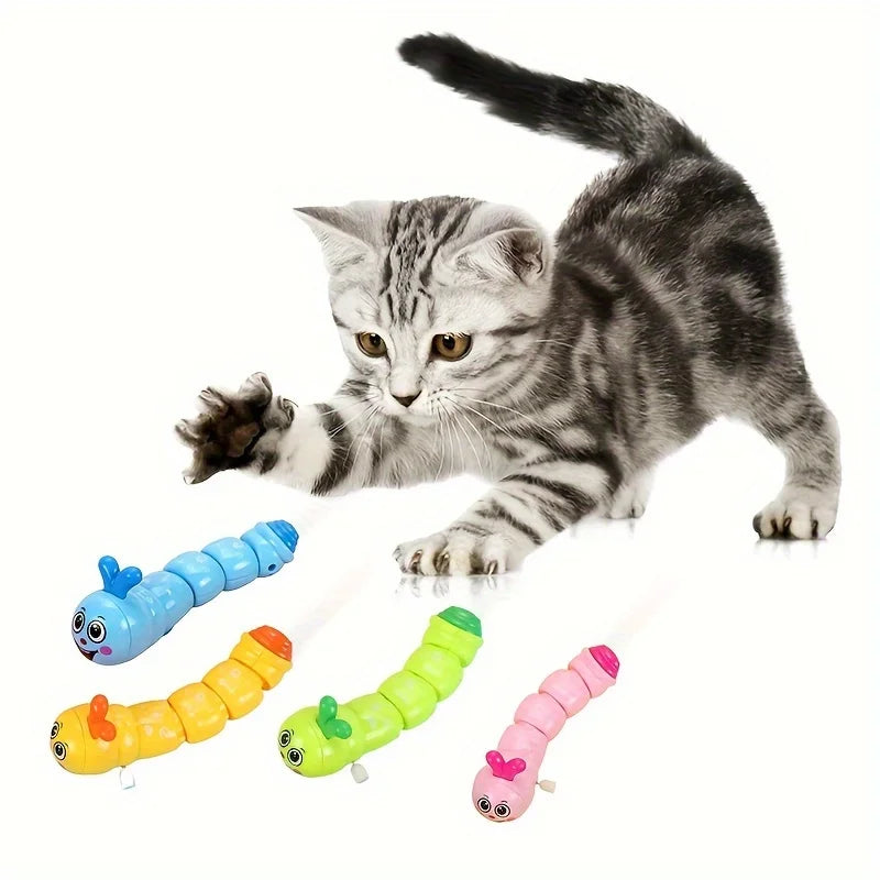 1 Piece Random Color Interactive Toy for Pet Cats - Wind-Up Wiggling Caterpillar Cat Toy
