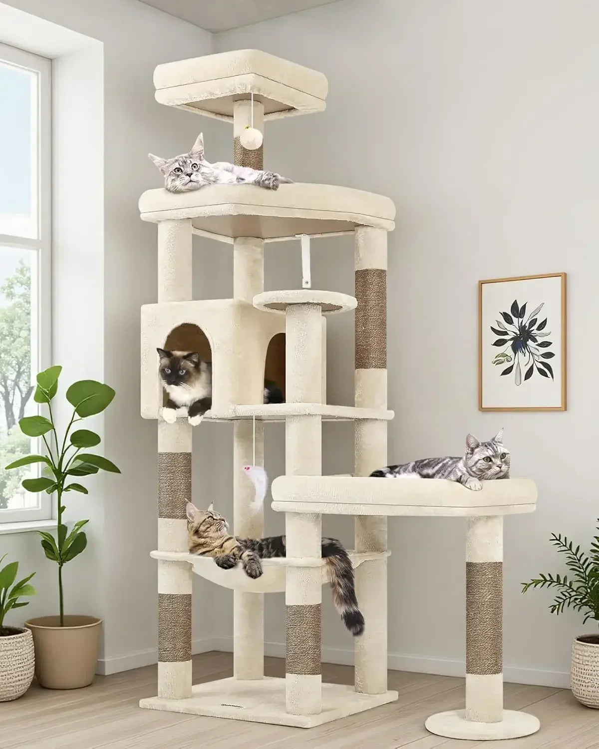 Hot salesLarge Platform Cat Tree 65in Tall Sturdy Cat Tree for Indoor Cats Large Adult Big Cat Tower for Big Cats with 3 Enlarge