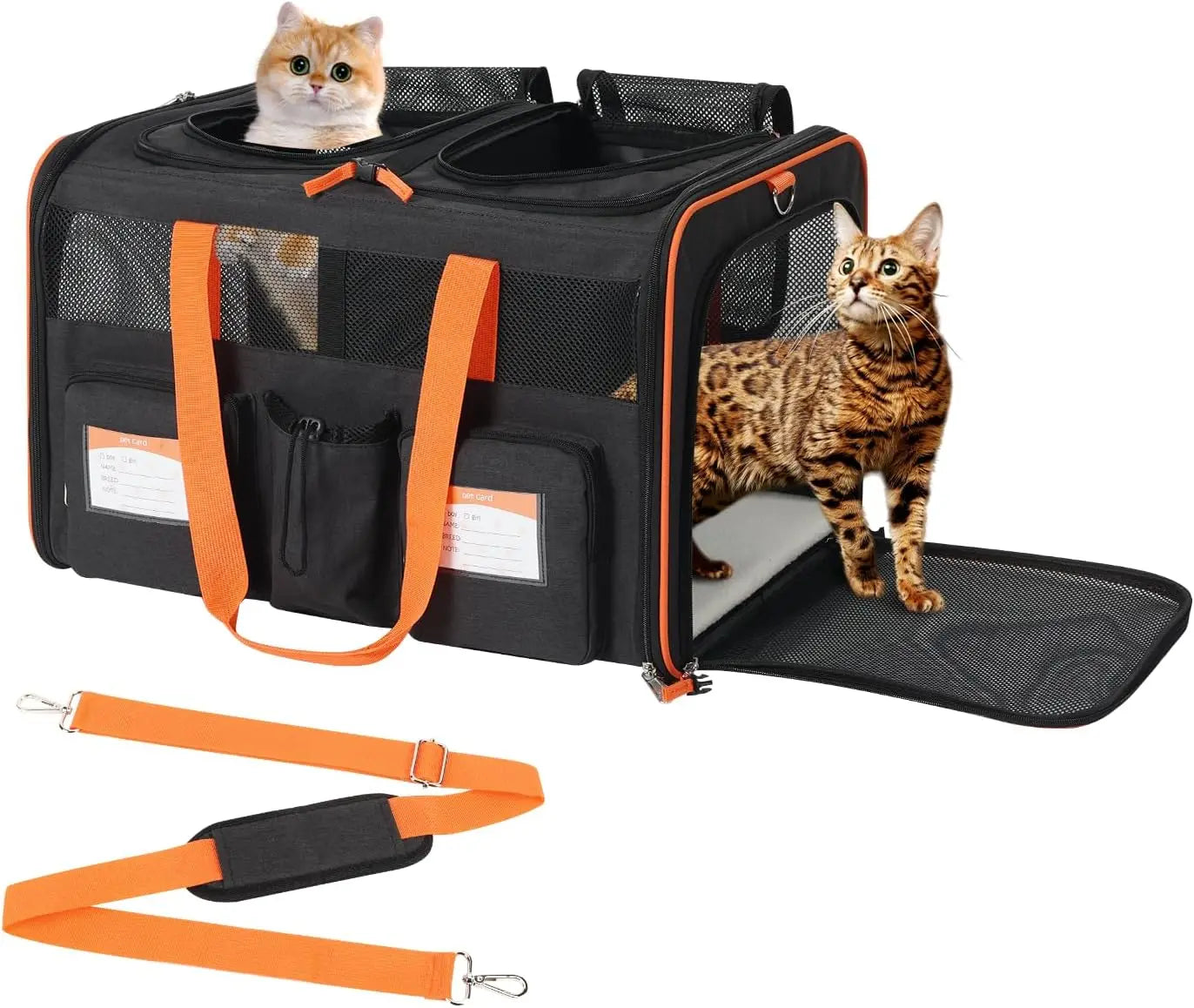 22'' x 16'' x 14'' Large Double Pet Carrier for Cats and Car Travel, Removable Divider, Top Loading, Pockets