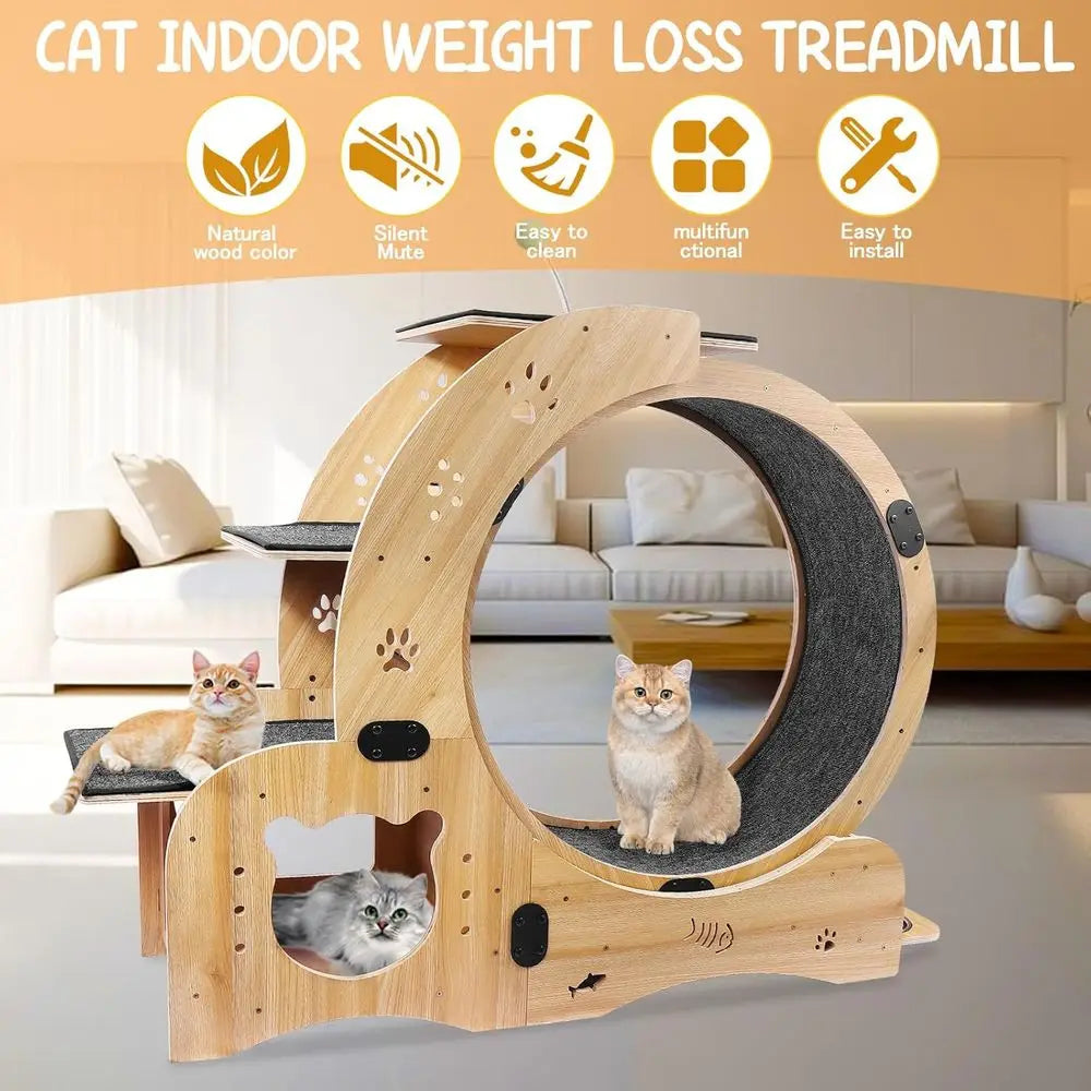 cat Wheel, cat Wheels or Indoor Cats, with Cat Bed, Scratching Board, Detachable Mat, Climb, Nest & Toys, 6 in 1 Large Cats Trea