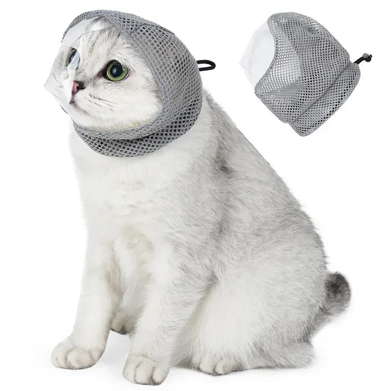 New Cat Head Cover Licking Scratching Eating Breathable Cats Suitable Pets Cat mask Visible Transparent