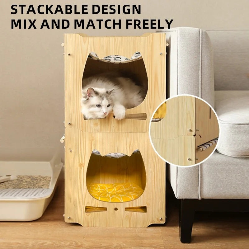 The Luxurious Wooden House Can Be Stacked with Cat Villas, Cat Hammocks, Climbing Features, Special Pet Beds and Pet Supplies