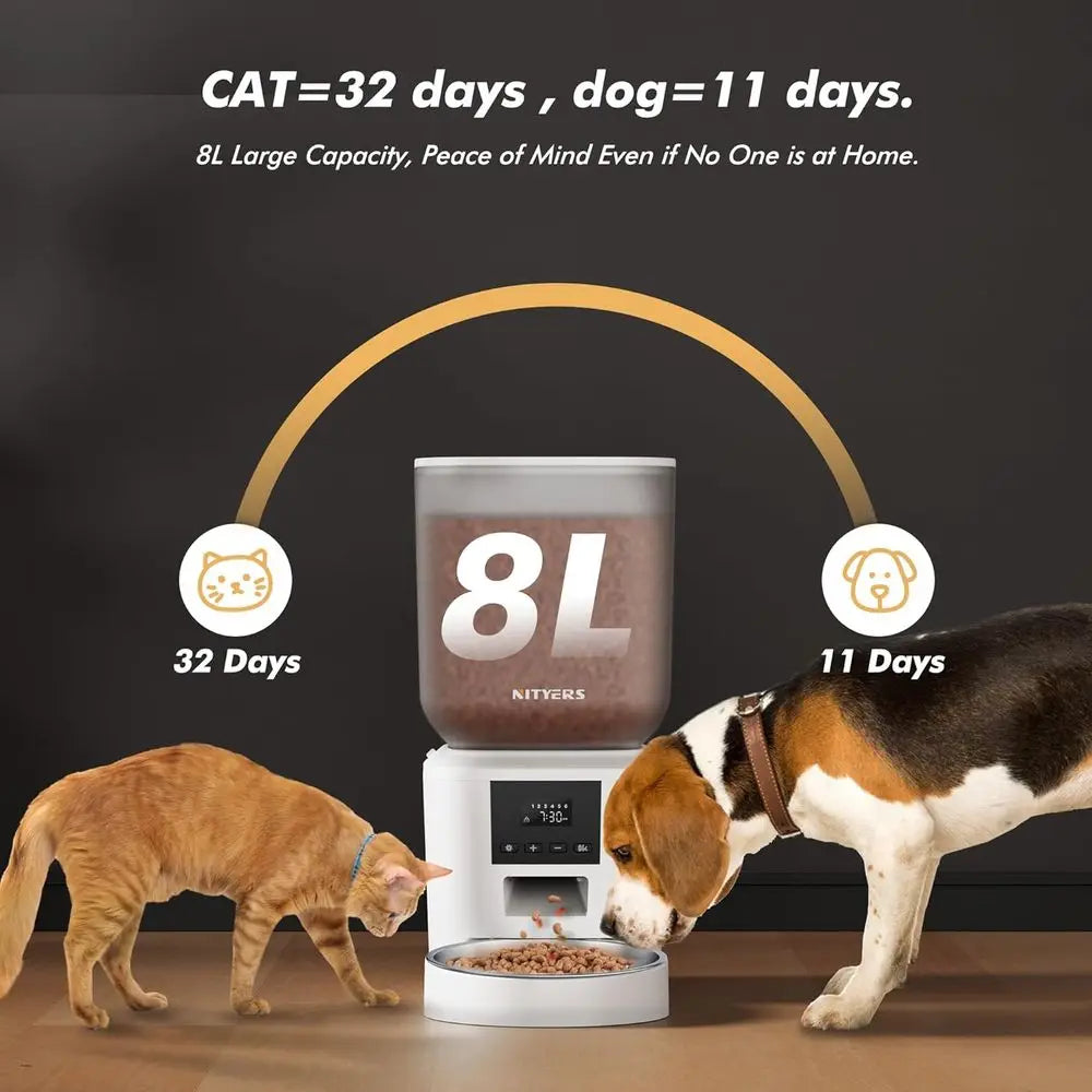 6-Meal Daily Automatic Pet Feeder, 8L/34 Cups Capacity, LCD Display, Battery-Powered, Fresh Food Dispenser for Cats