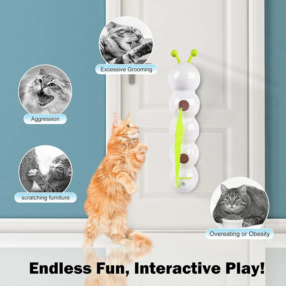 Caterpillar Interactive Cat Toy Motion Activated Teasing Cat Toy Rechargeable Automatic Cat Toy with Tail for Bored Indoor Cats