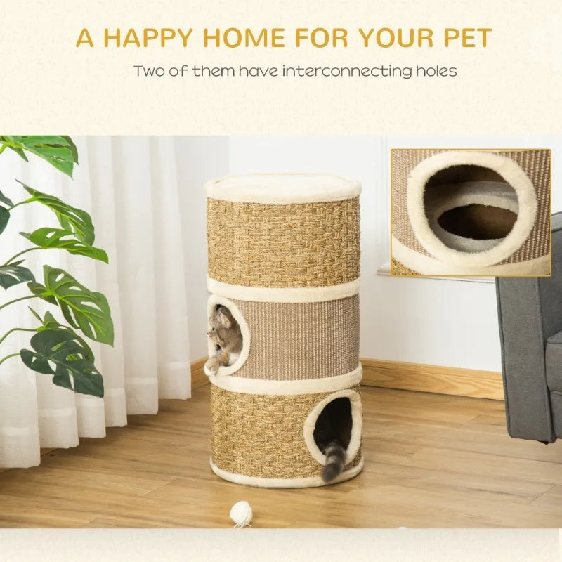 3-story cat apartment with sisal scratch pad bucket shaped cat house indoor cat multi-layer kitten tree cat play furniture