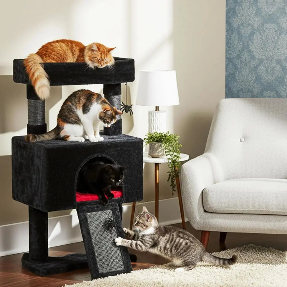 BEWISHOME Cat Tree Tower for Indoor Gothic Cat Trees with Coffin Bed, Cat Condo Cat House with Scratching Posts, Cat Shelves wit