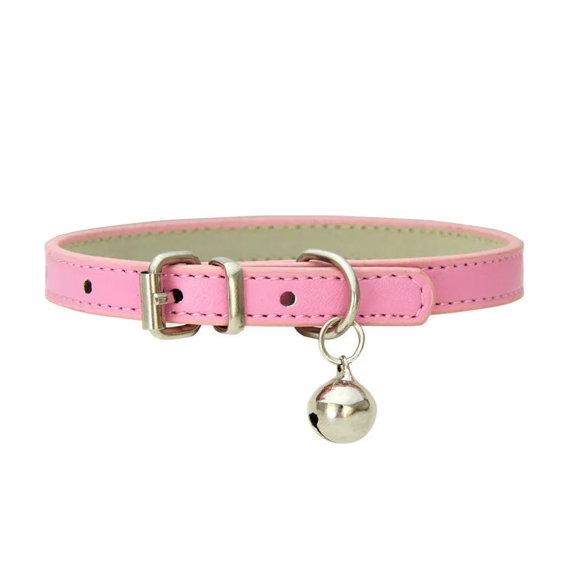 Cute Cat Collar Solid Faux Leather Adjustable Pet Collars with Bells Cats Products for Pets Dog Accessories