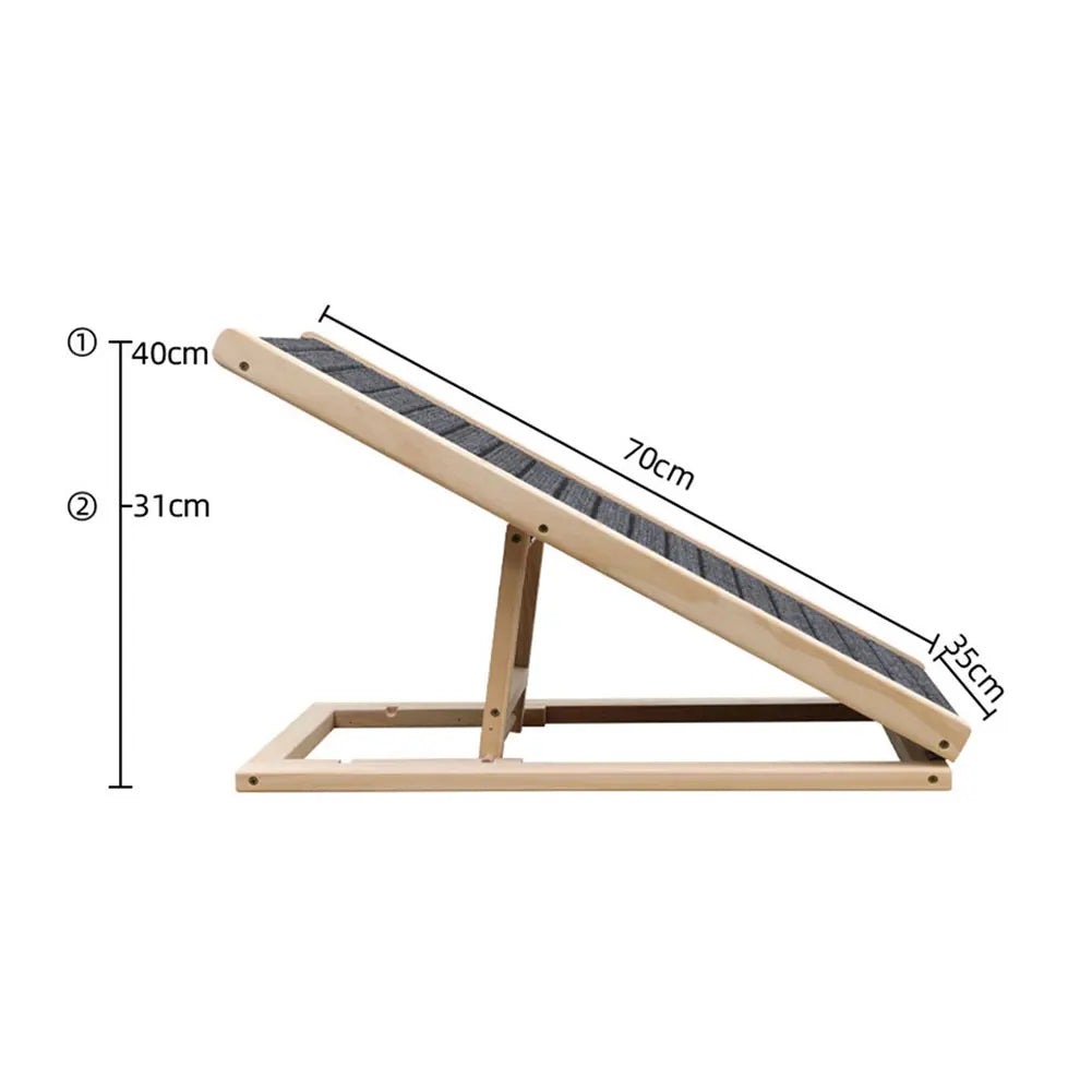 Height Adjustable Wooden Pet Ramp Foldable Dog Stairs Ladder Non Slip Surface Safety Steps for Small Old Dogs Cats High Bed