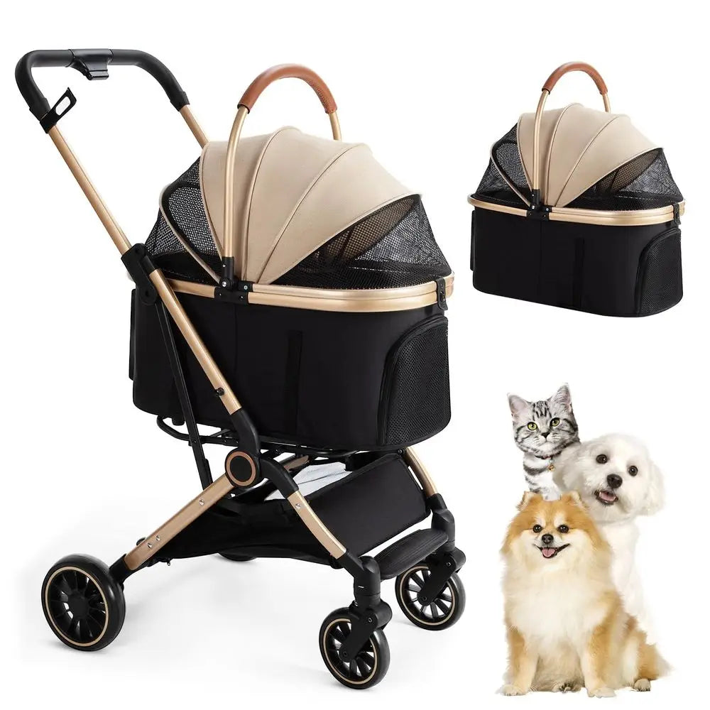 3 in 1 Pet Stroller with 4 Wheels, oldable Pet Travel Carrier or Small/Medium Dogs Cats up to 50lbs, Detachble Portable Cat Bag,