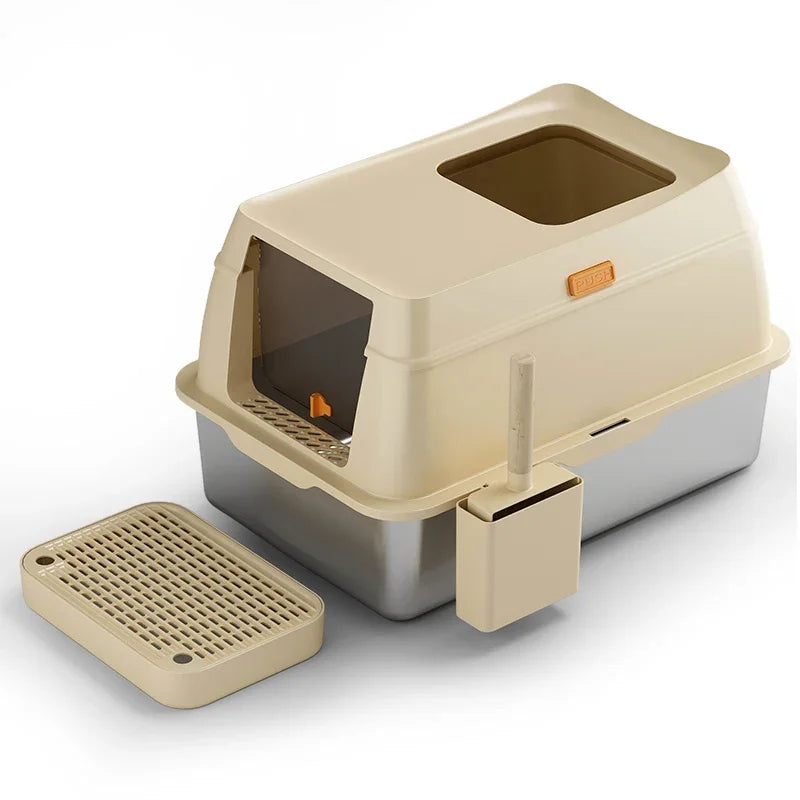 Modern Household Shovel Manual Easy Cleaning Large Space Portable Stainless Steel Cat Litter Box