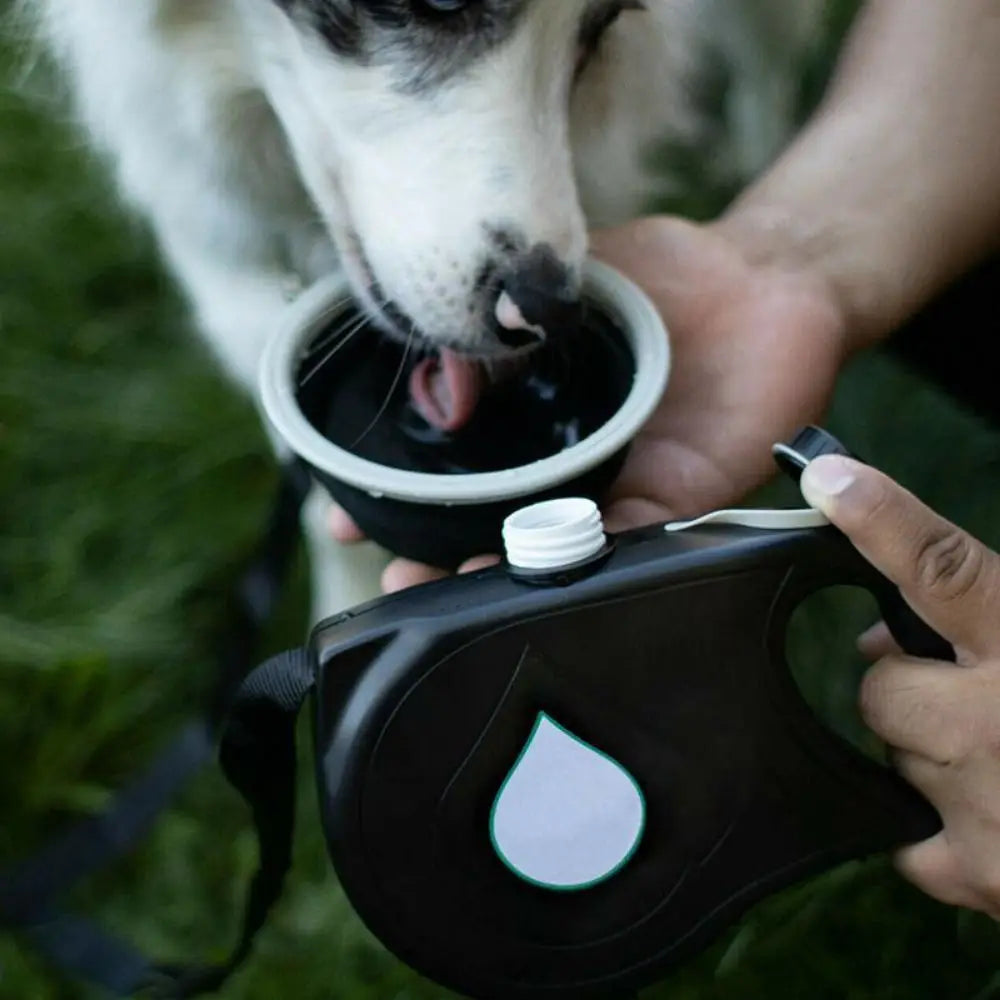 Detachable Retractable Dog Leash Plastic Builtin Water Bottle Handheld Dog Leash with Water Bowl Waste Bag Container Training