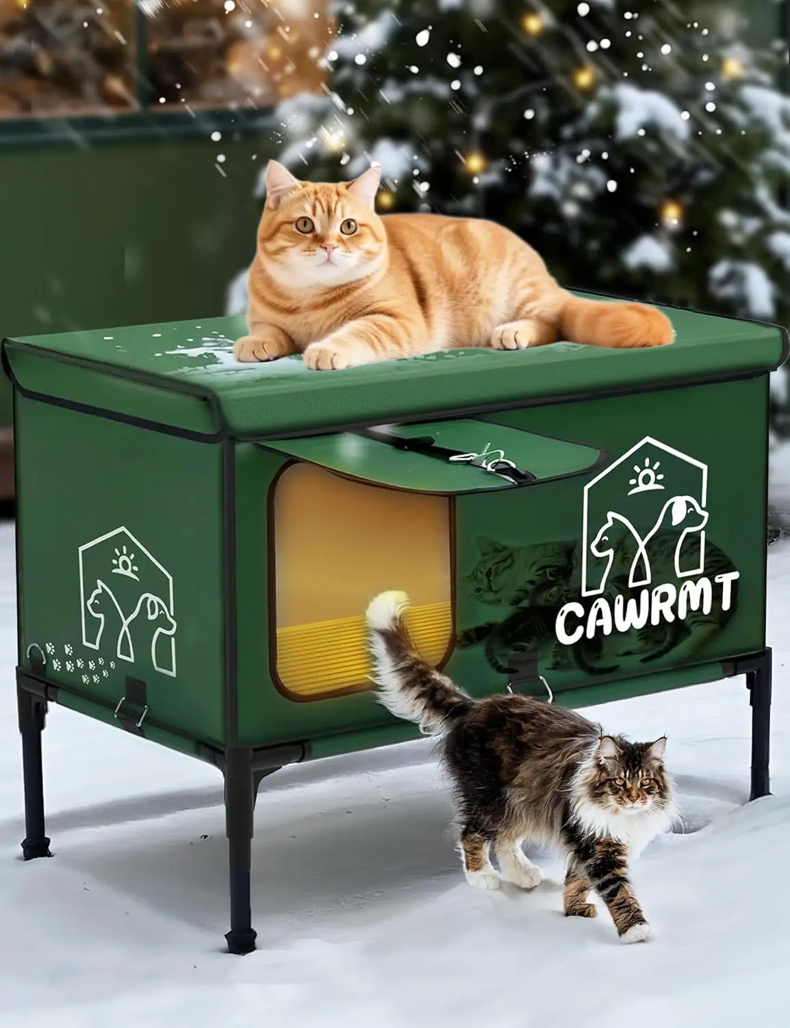 Large Heated Outdoor Cat House for Winter, Waterproof Insulated Shelter for Feral Cats (Green, 27x18x20)