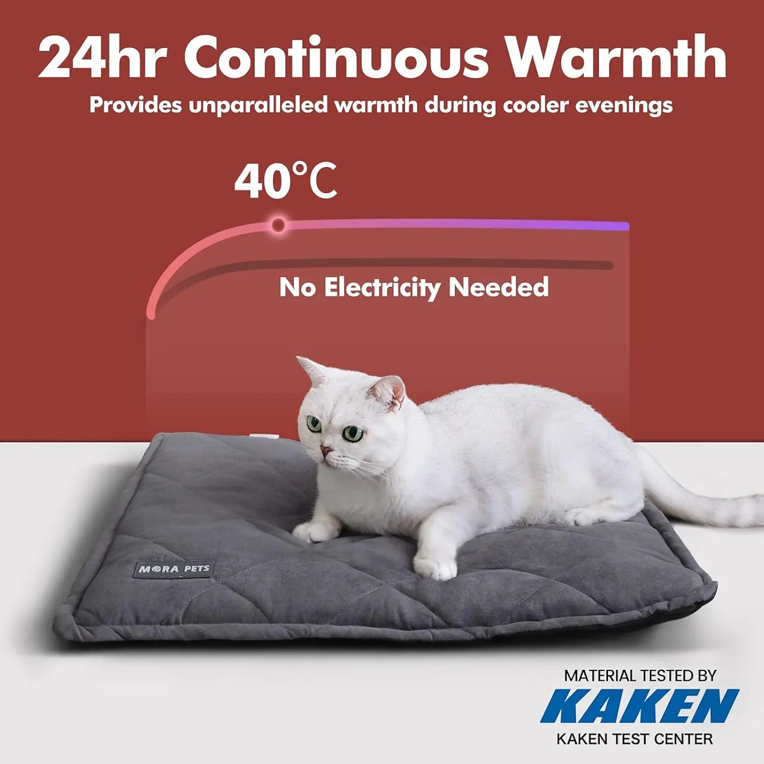 Self-Heating Pet Bed for Cats and Dogs, Thick Thermal Mat with Removable Washable Cover, Grey Large 36x24 Inches