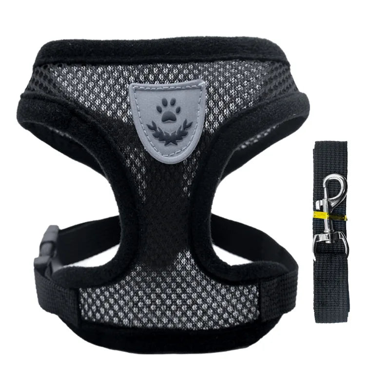 PetHarnessLeash Set -Dog Cat Outdoor Walking Collar, Anti-Pull tow rope，Reflective Chest straps，Adjustable for Small Medium Pets