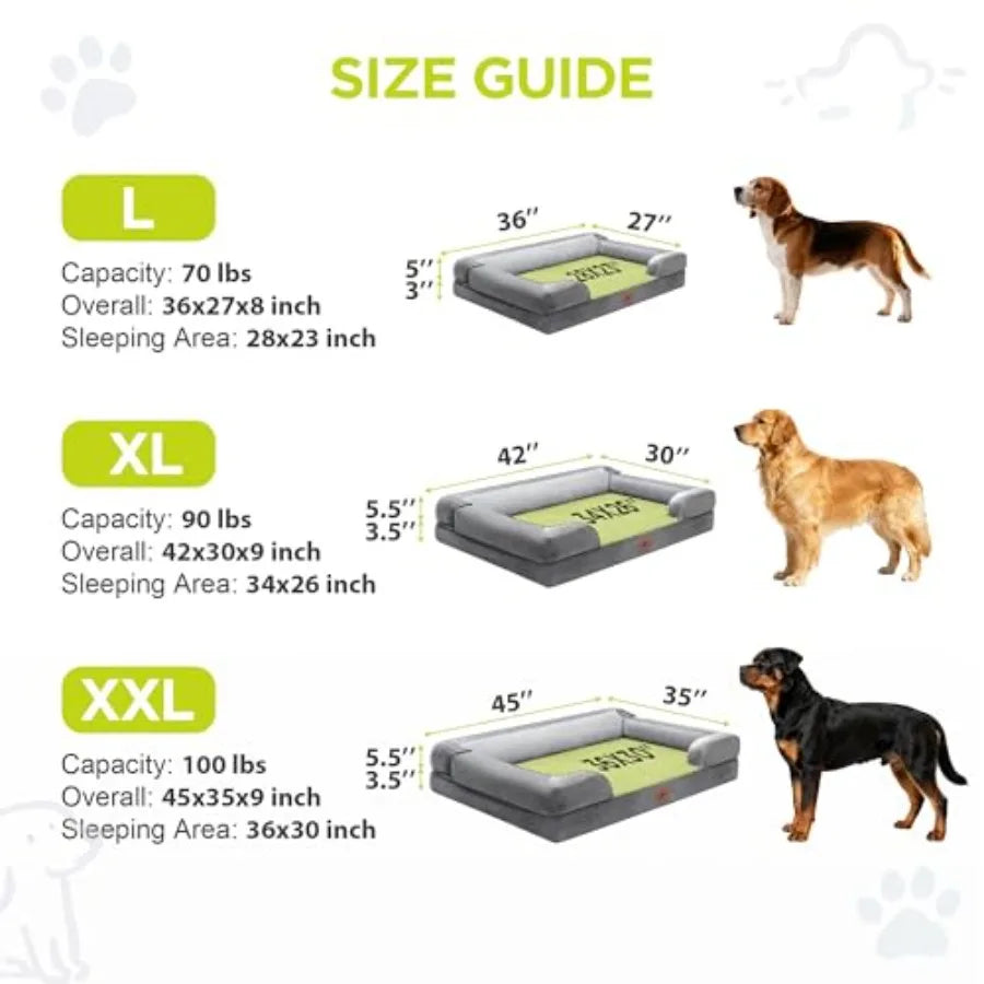 Orthopedic Dog Bed for Extra Large Dogs XXL Waterproof Egg Crate Memory Foam Pet Bed Bolsters Dog Couch with Washable Cover and