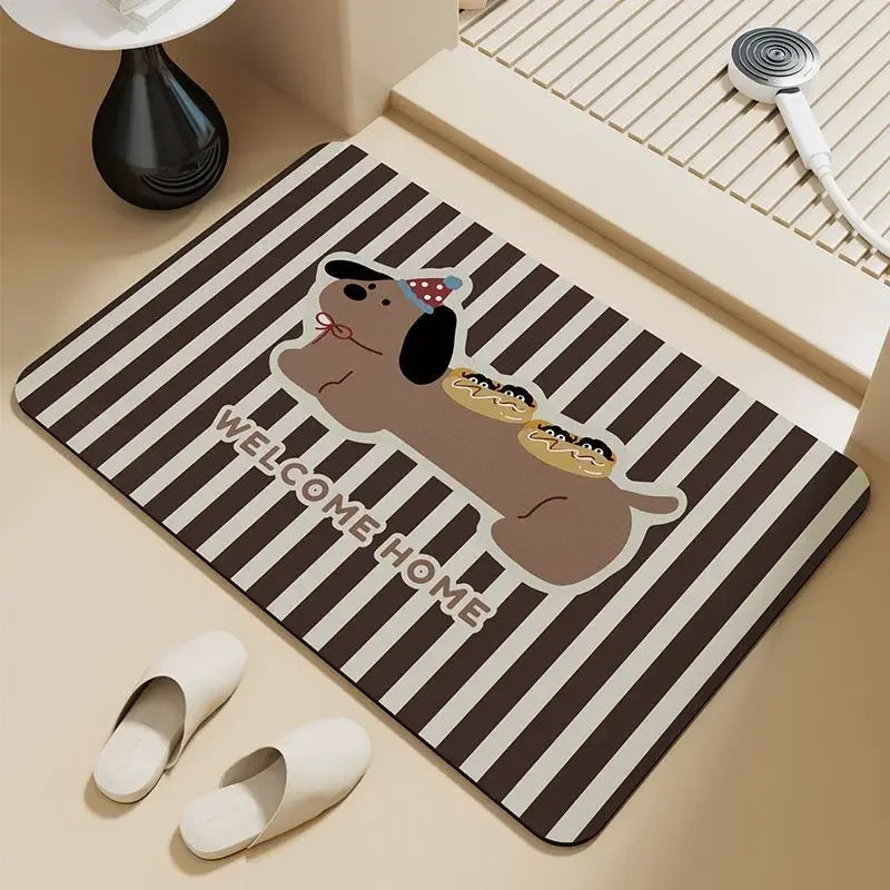 VIKAMA Diatomite Stone Bath Mat, Dachshund Sausage Dog Pet Themed, Super Absorbent Non-Slip Quick Dry Toilet Shower Bathroom Rug