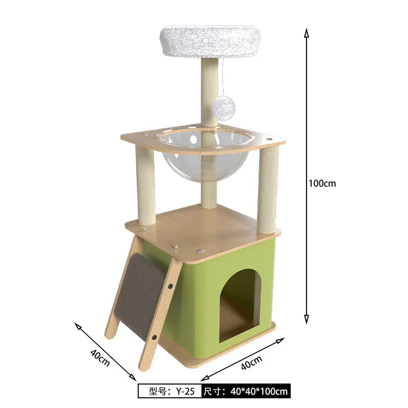 Green Cat Tree with Cat Condos Cat Scratchers Space Capsule Cat Climbing Frame Cat Tree Tower Cat Scratching Posts Pet Products
