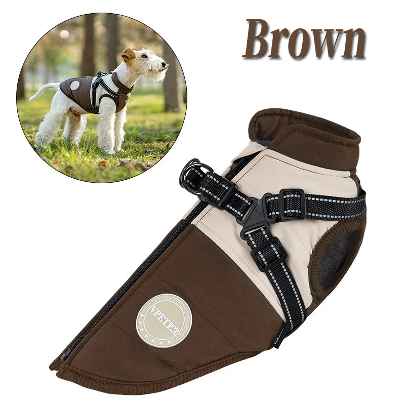 Warm Dog Vest With Built-in Harness Waterproof Reflective Dog Coat  Adjustable Chest Buckle Fleece Lined Winter Pet Clothing