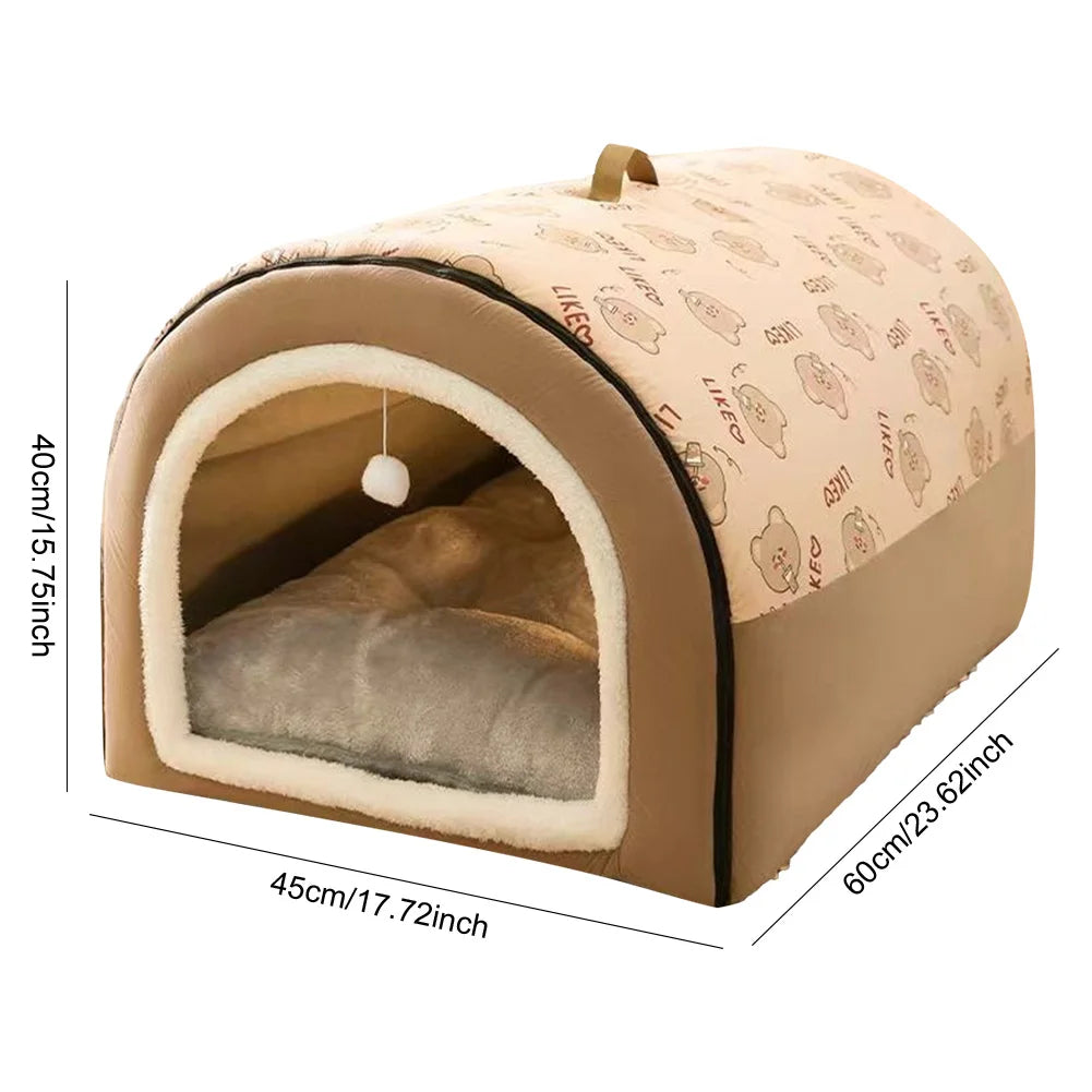 Dog Kennel Detachable Warm Winter Dog House Mat Washable Plush Cotton Puppy Shelter Winter Cat Bed Castle Dogs Cats Pet Supplies